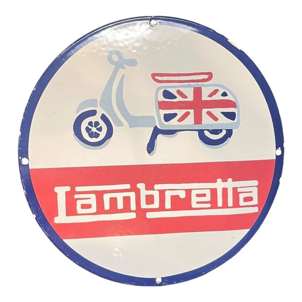 Vtg Lambretta Scooter Porcelain Sign Gas Station Pump‎ Motor Oil Servie VESPA